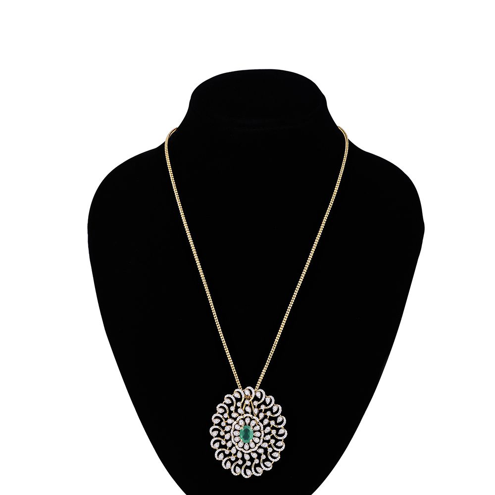 Aesthetic Chakra Motif Yellow Gold Diamond Pendant Set-All Jewellery-OSP23E01-D311R0B