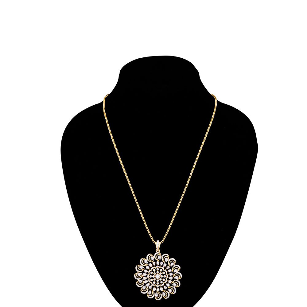 Delicate Floral Motif Diamond Pendant Set-New Arrivals-OSP23E02-D300R0B