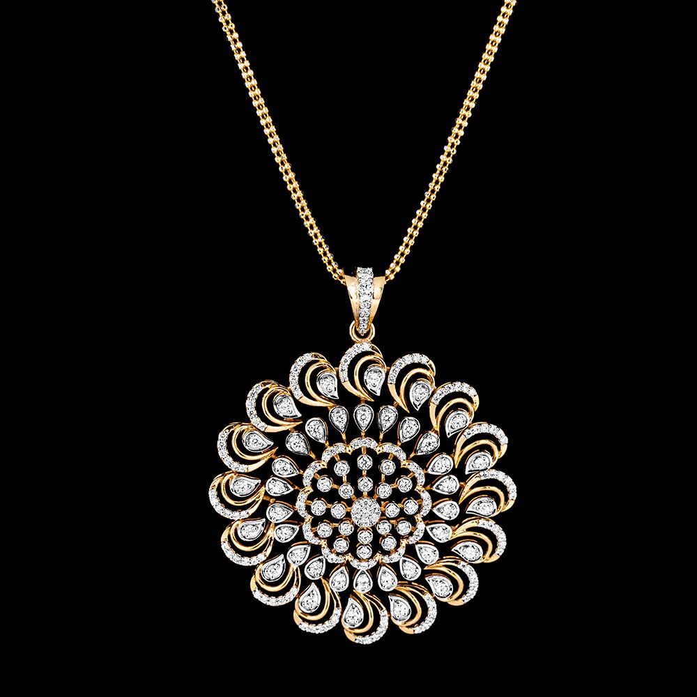 Delicate Floral Motif Diamond Pendant Set-New Arrivals-OSP23E02-D300R0B