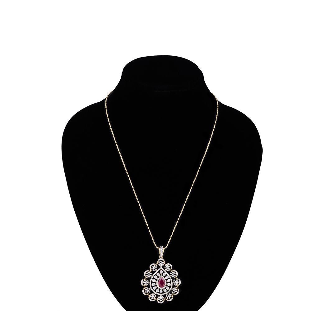 Aesthetically Designed Diamond and Yellow Gold Pendant Set-All Jewellery-OSP23E03-D310R0B