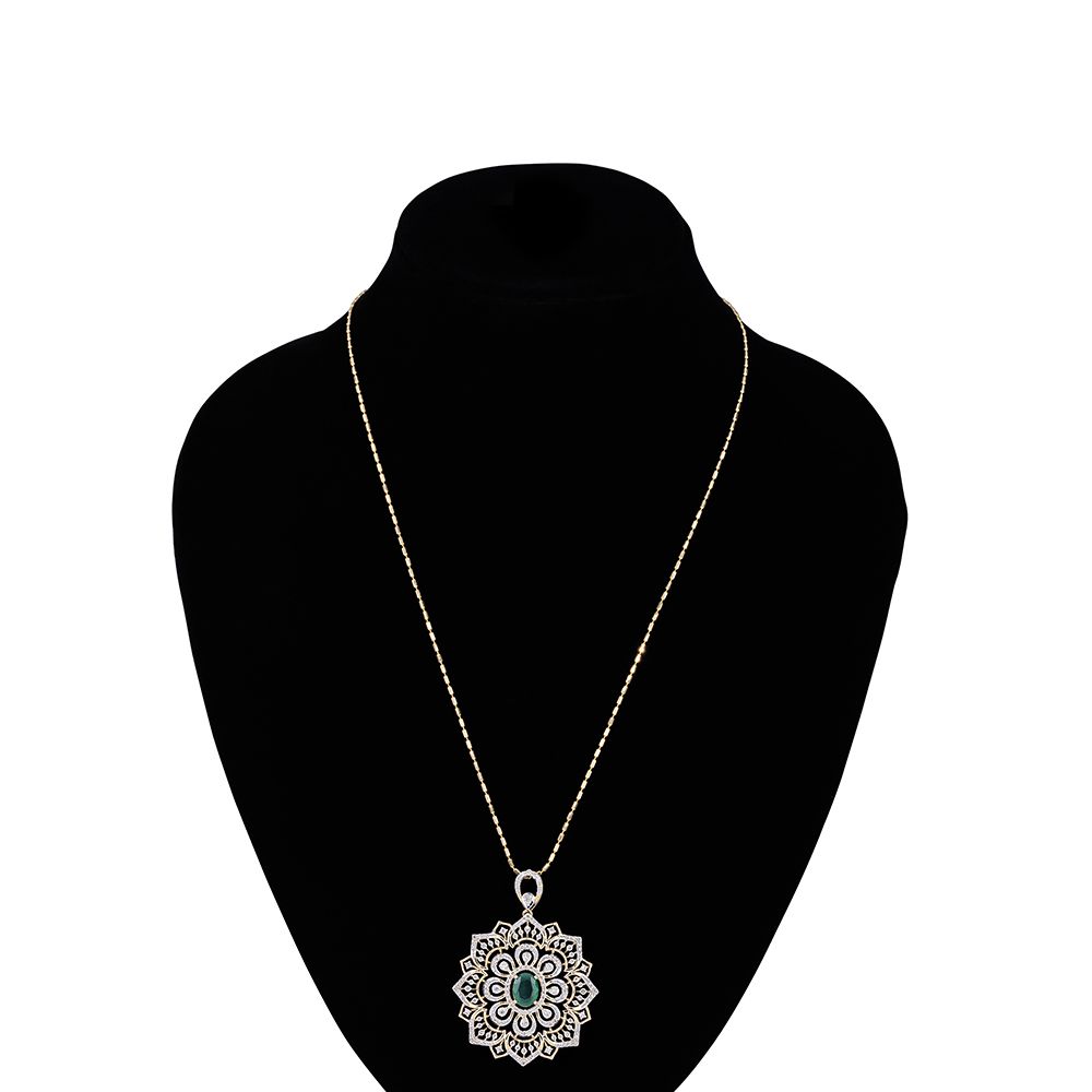 Floral Motif 18Kt Yellow Gold Diamond Pendant Set-SHOP BY METAL COLOUR-OSP23E07-D424R0B