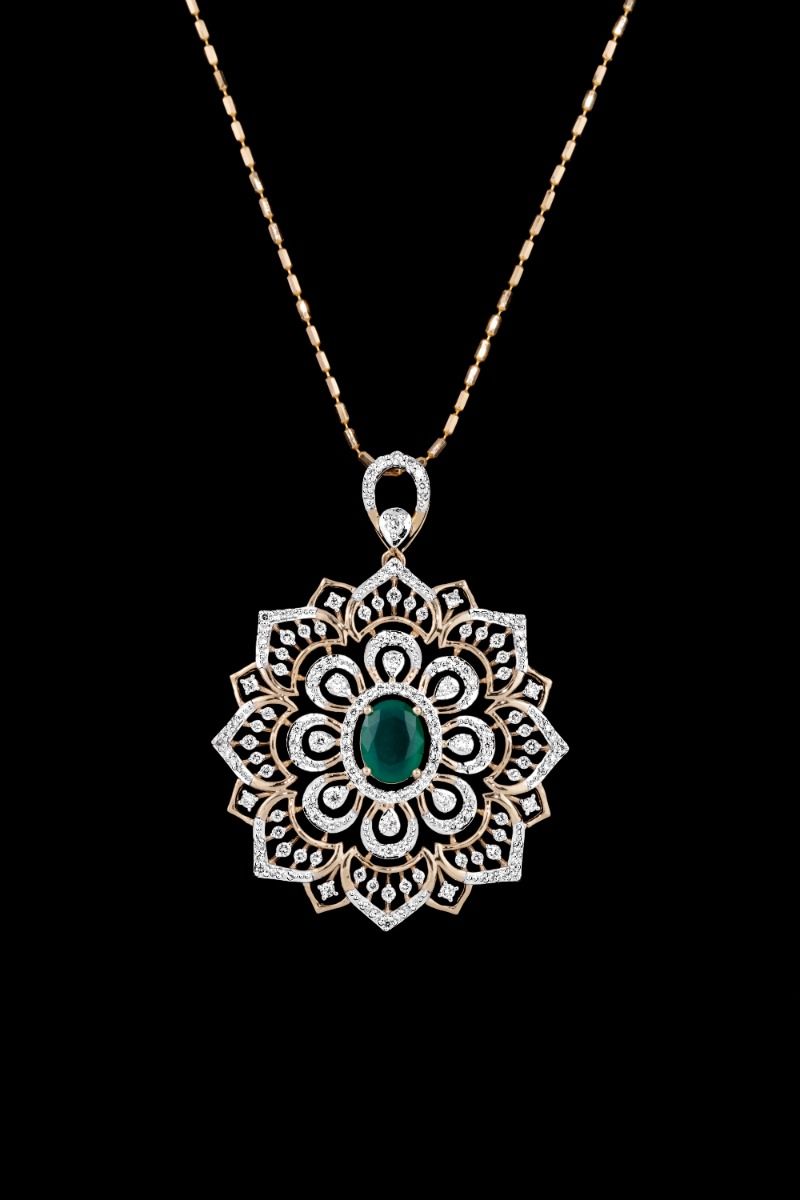 Floral Motif 18Kt Yellow Gold Diamond Pendant Set-SHOP BY METAL COLOUR-OSP23E07-D424R0B