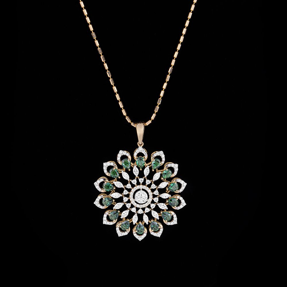 Floral Diamond Jewellery Set in 18Kt Yellow Gold-SHOP BY METAL COLOUR-OSP23E09-D311R0B