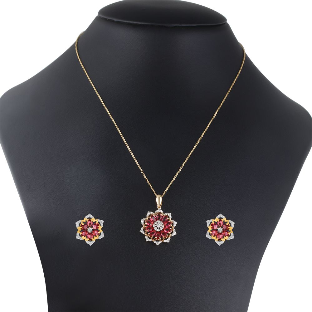 Elegant Pink Ruby and Diamond Pendant Set-Diamond-OSP23E11-D417R0B