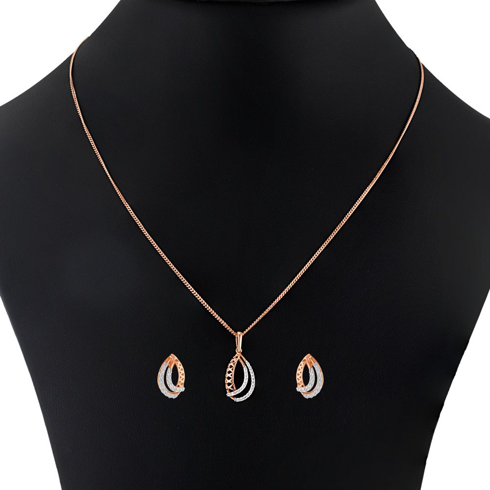 Classy Pear Shaped Diamond Lined Pendant Set-All Jewellery-OSP23E18-D400X0B