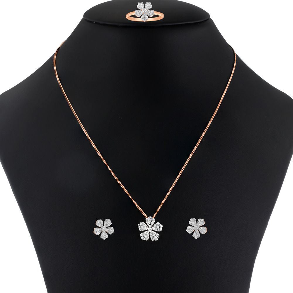Charming Floral Diamond Pendant Set-Diamond-OBX23056-D400X0B