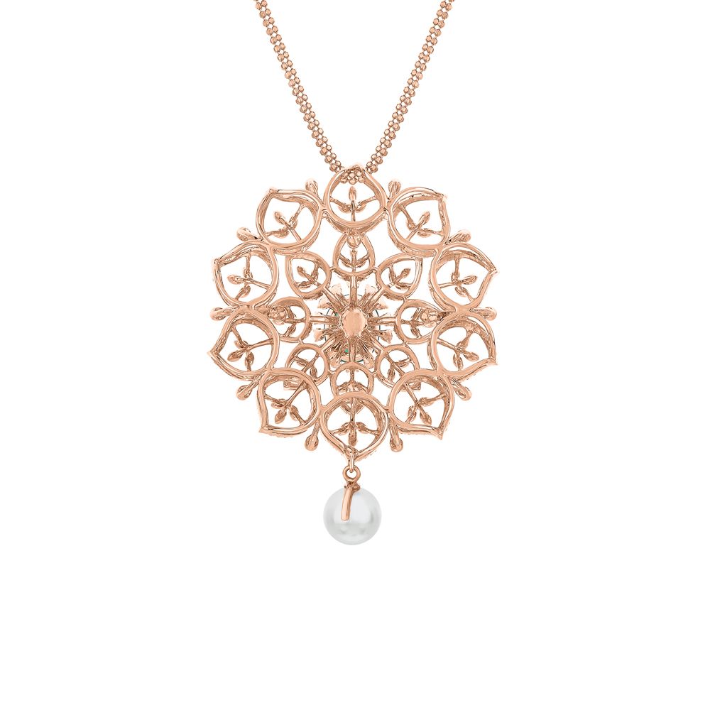 Pearl Drop Floral Diamond Pendant-Pendants-OPS23E41-D309X0B