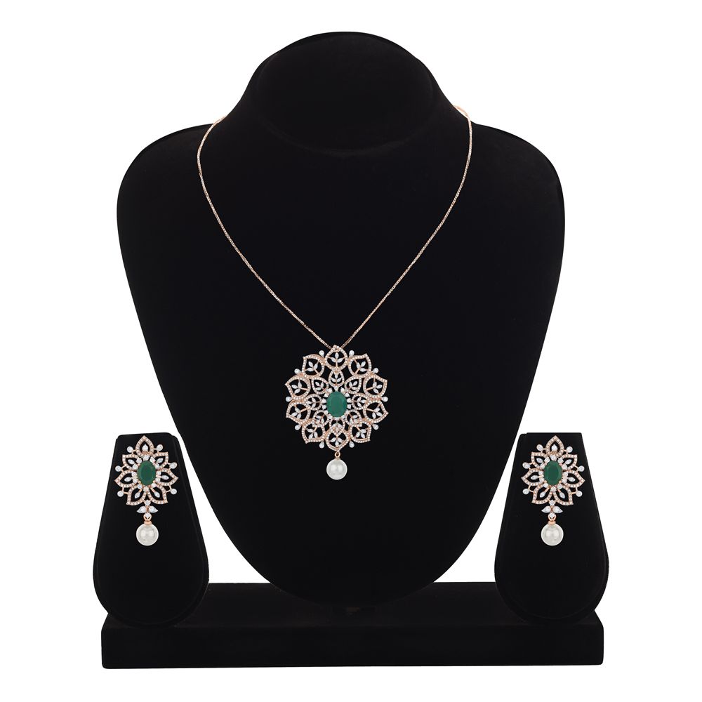Pearl Drop Floral Diamond Pendant Set-All Jewellery-OSP23E41-D309X0B