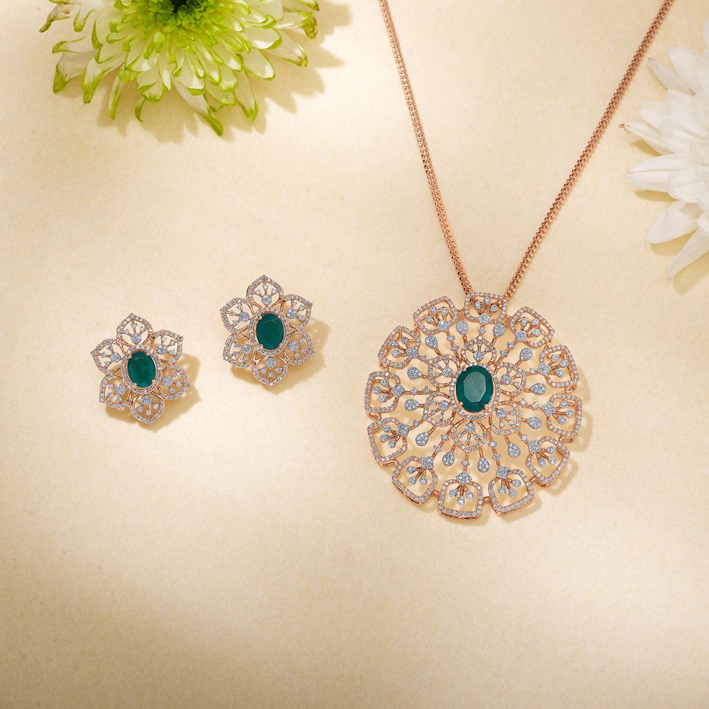 Enticing Floral Diamond Pendant Set-All Jewellery-OSP23E46-D326X0B