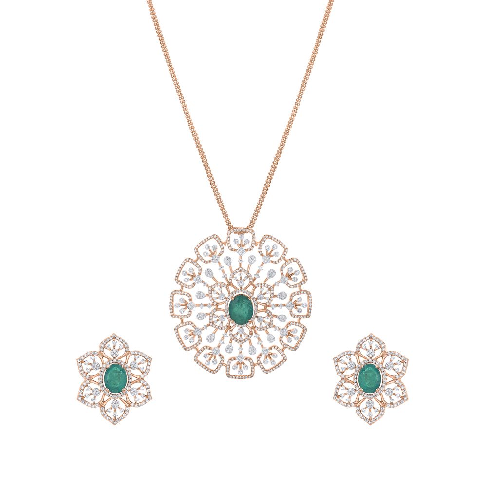 Enticing Floral Diamond Pendant Set-All Jewellery-OSP23E46-D326X0B