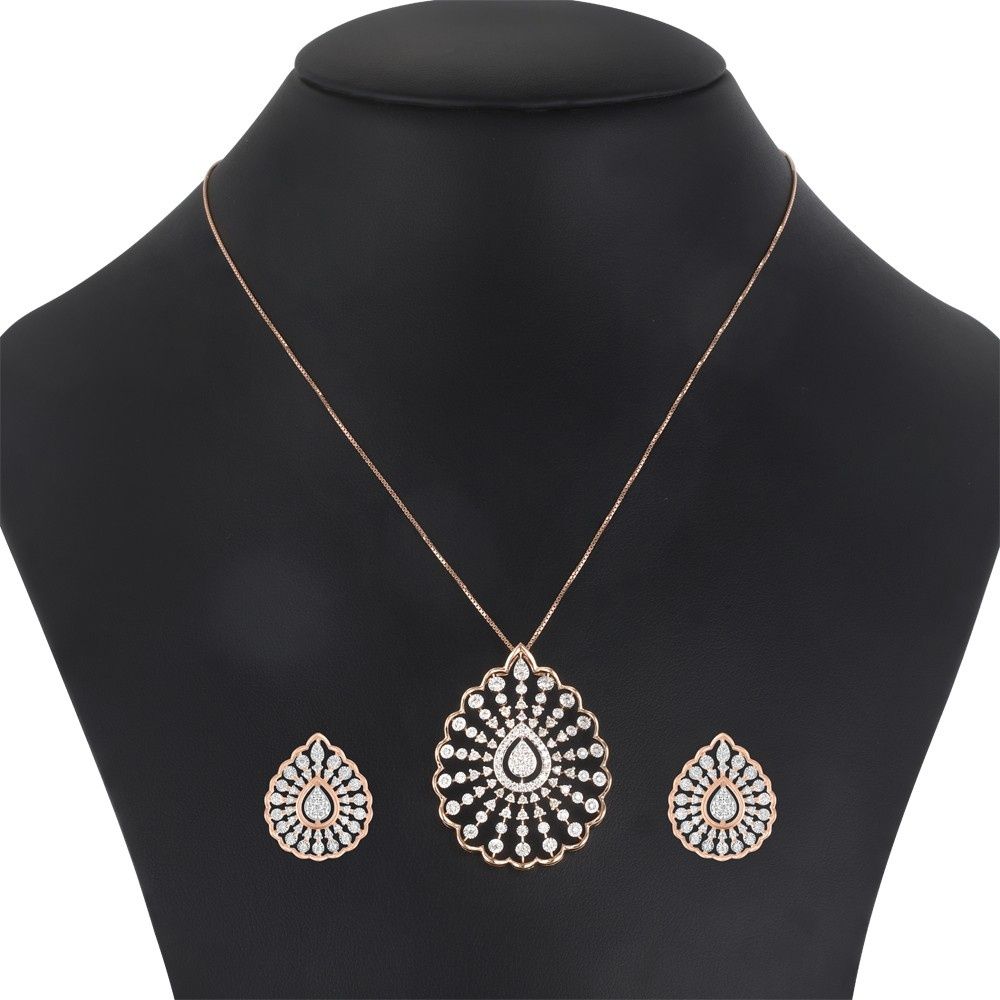 Delicate Rose Gold and Diamond Pendant Set-Diamond-OSP23E48-D400X0B