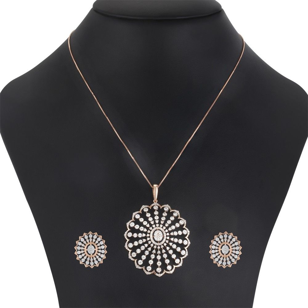 Gleaming Snowflake Design Rose Gold Pendant Set-Diamond-OSP23E49-D400X0B