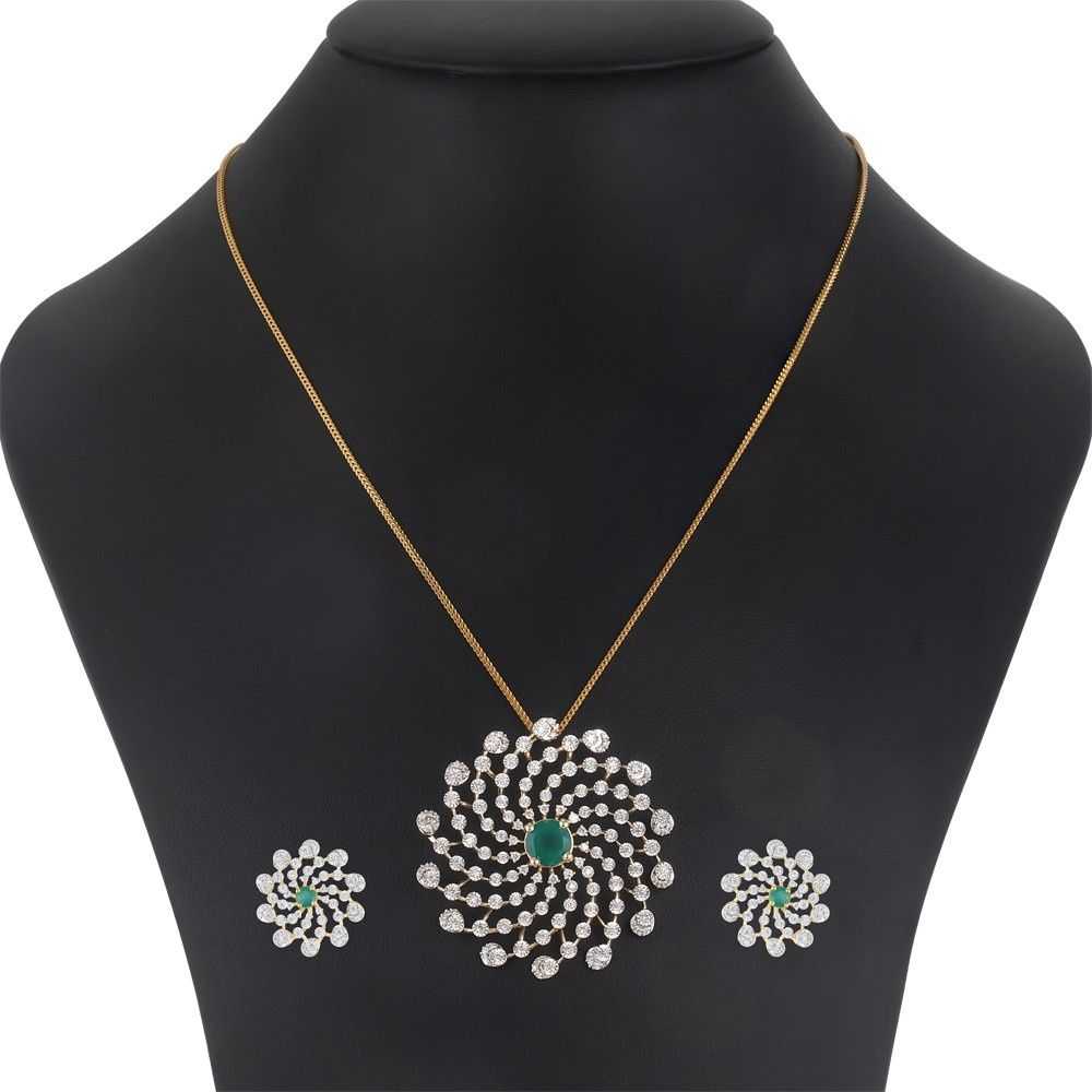 Stunning Green Onyx and Diamond Pendant Set-Diamond-OSP23E51-D424R0B