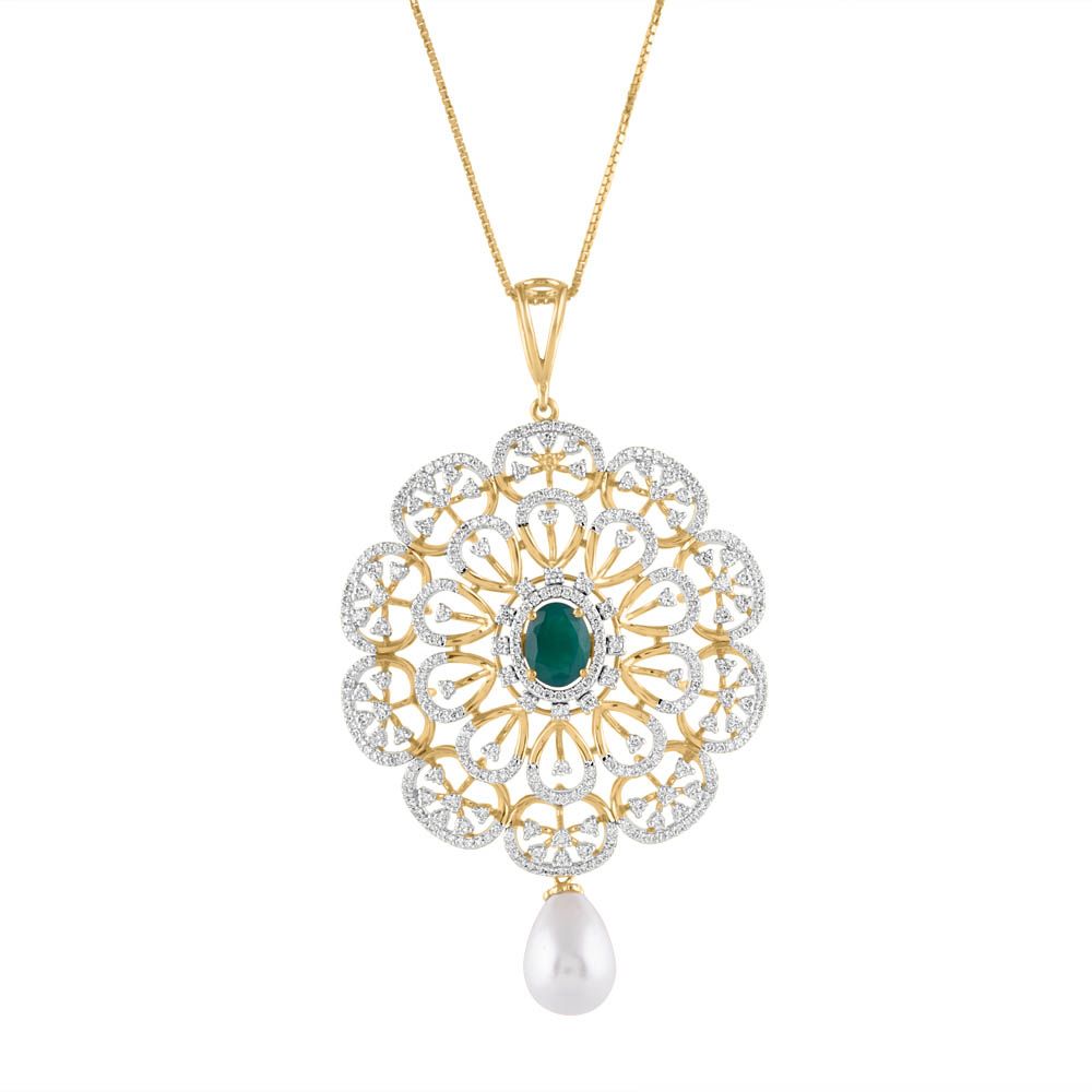 Sparkling Floral Diamond Pendant Set-All Jewellery-OSP23E59-D309R0B