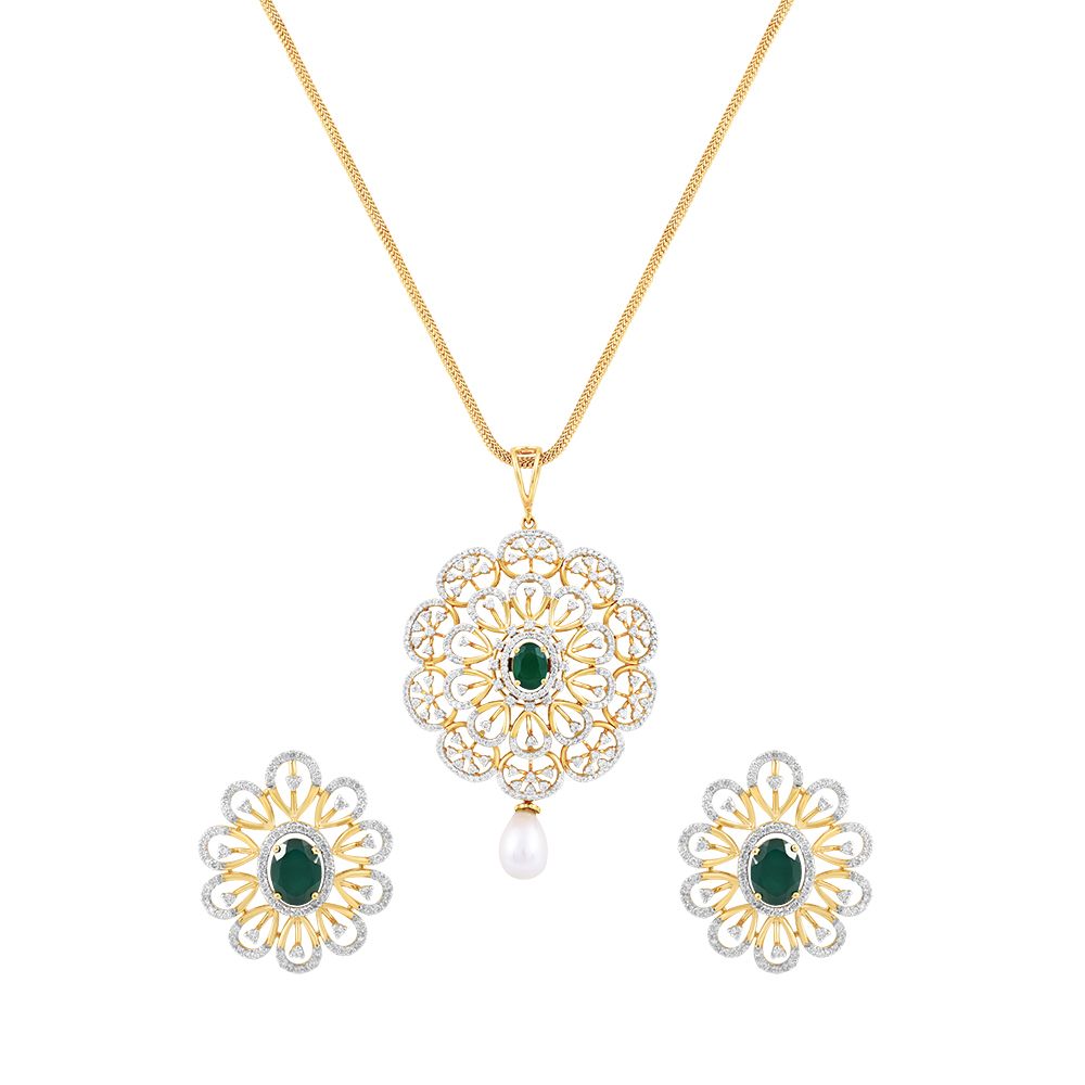 Sparkling Floral Diamond Pendant Set-All Jewellery-OSP23E59-D309R0B
