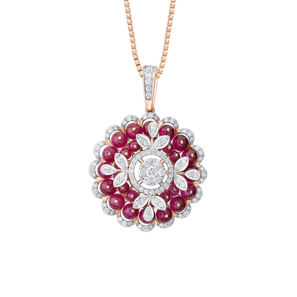 Vibrant Floral Diamond Pendant Set-Diamond-OBX24002-D437X0B