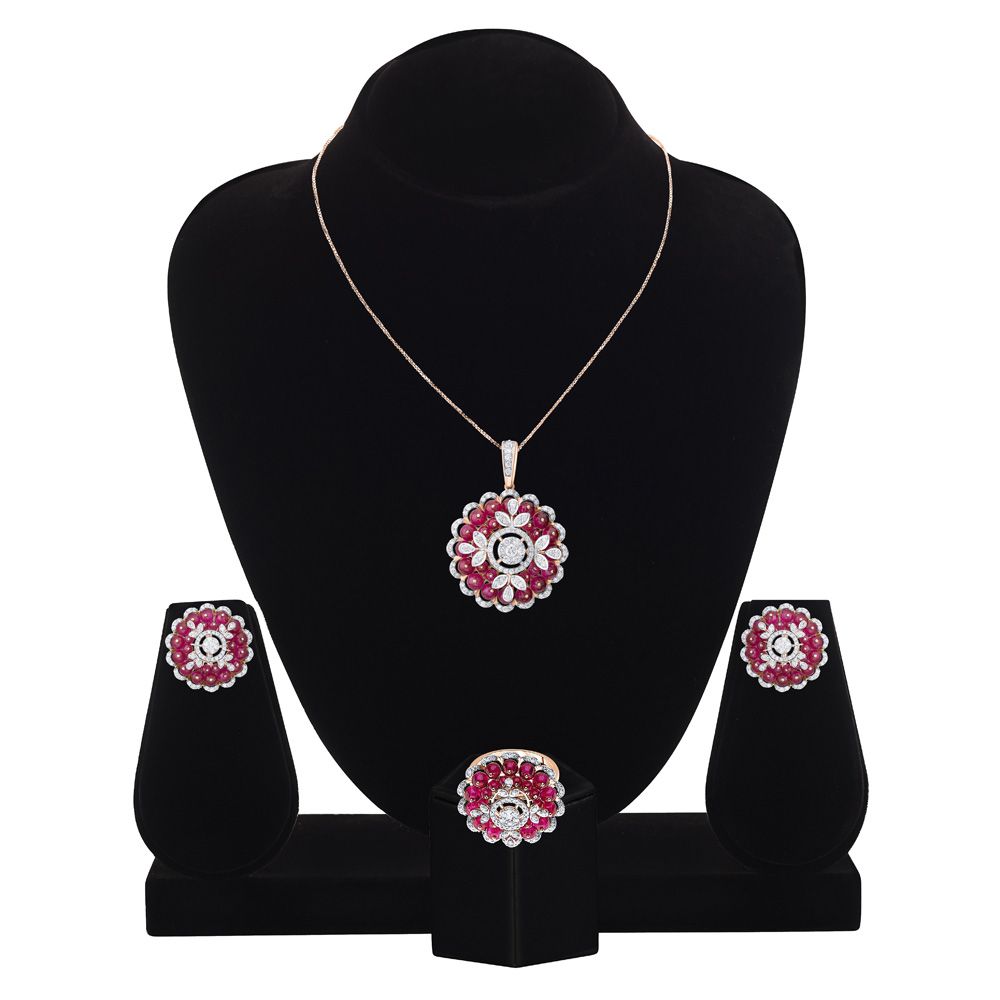 Vibrant Floral Diamond Pendant Set-Diamond-OBX24002-D437X0B