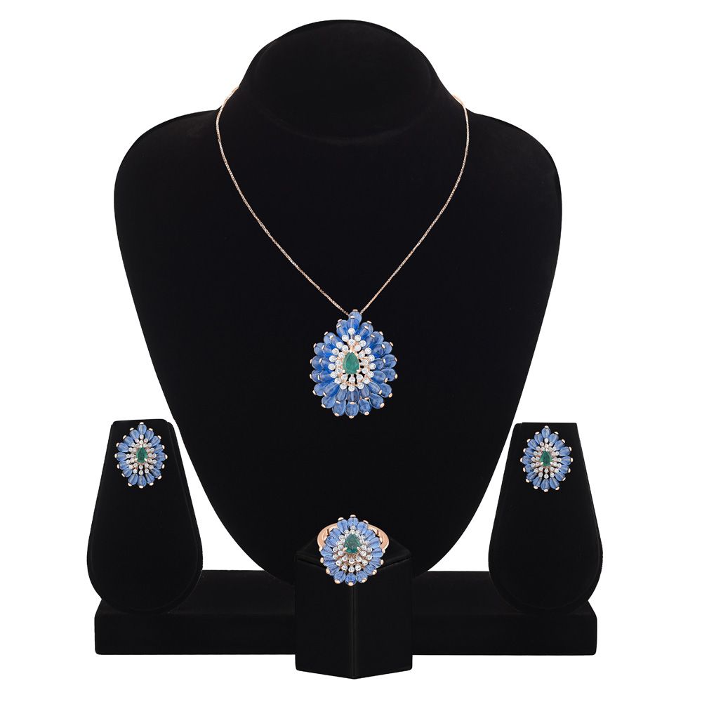 Vivid Drop Design Diamond Pendant Set-Diamond-OBX24003-D409X0B