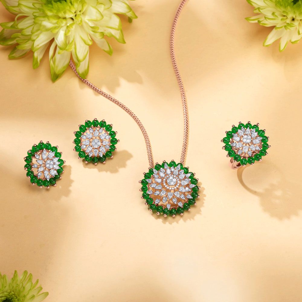 Buy Fascinating Starburst Design Diamond Pendant Set OBX24005