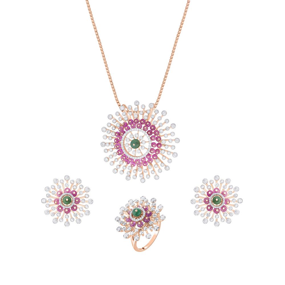 Classic Starburst Design Diamond Pendant Set-Diamond-OBX24006-D438X0B