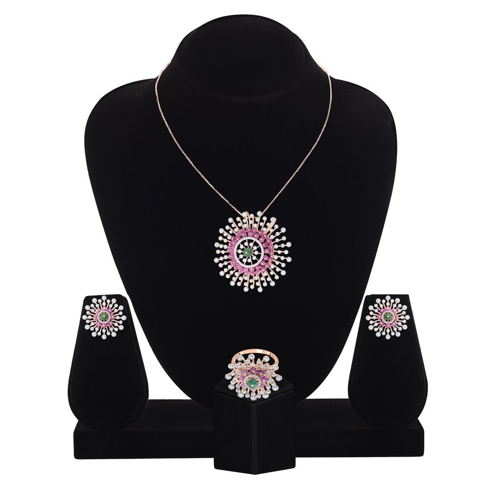 Classic Starburst Design Diamond Pendant Set-Diamond-OBX24006-D438X0B