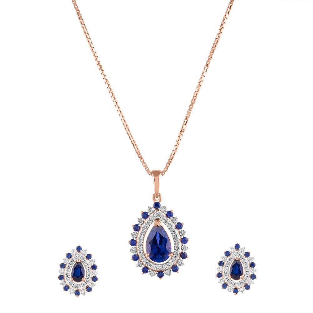 Stylish Blue Stone and Diamond Drop Pendant Set-Diamond-OSP24E31-D441X0C
