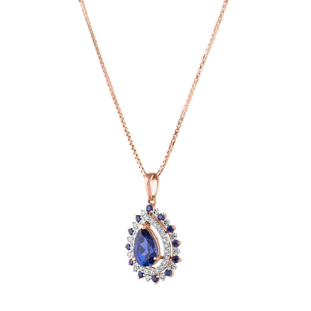 Stylish Blue Stone and Diamond Drop Pendant Set-Diamond-OSP24E31-D441X0C