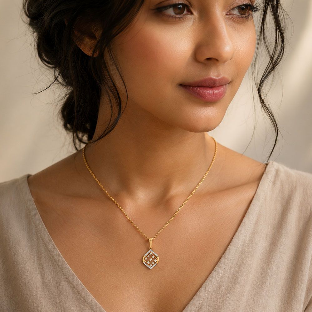 Delicate Beauty 14Kt Yellow Gold Diamond Pendant-Pendants-OPS26E16-D400R0C