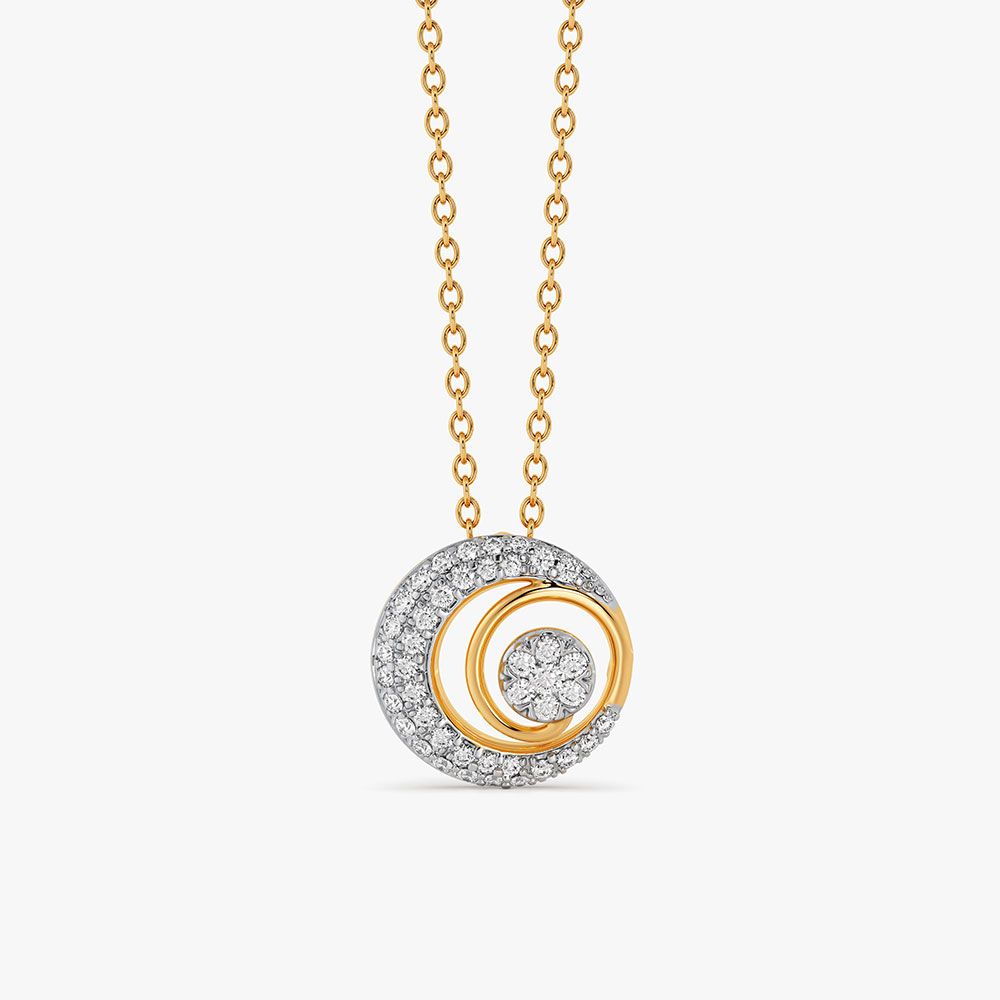 Dazzling Moon 14Kt Yellow Gold Diamond Pendant-Pendants-OPS26E17-D400R0C