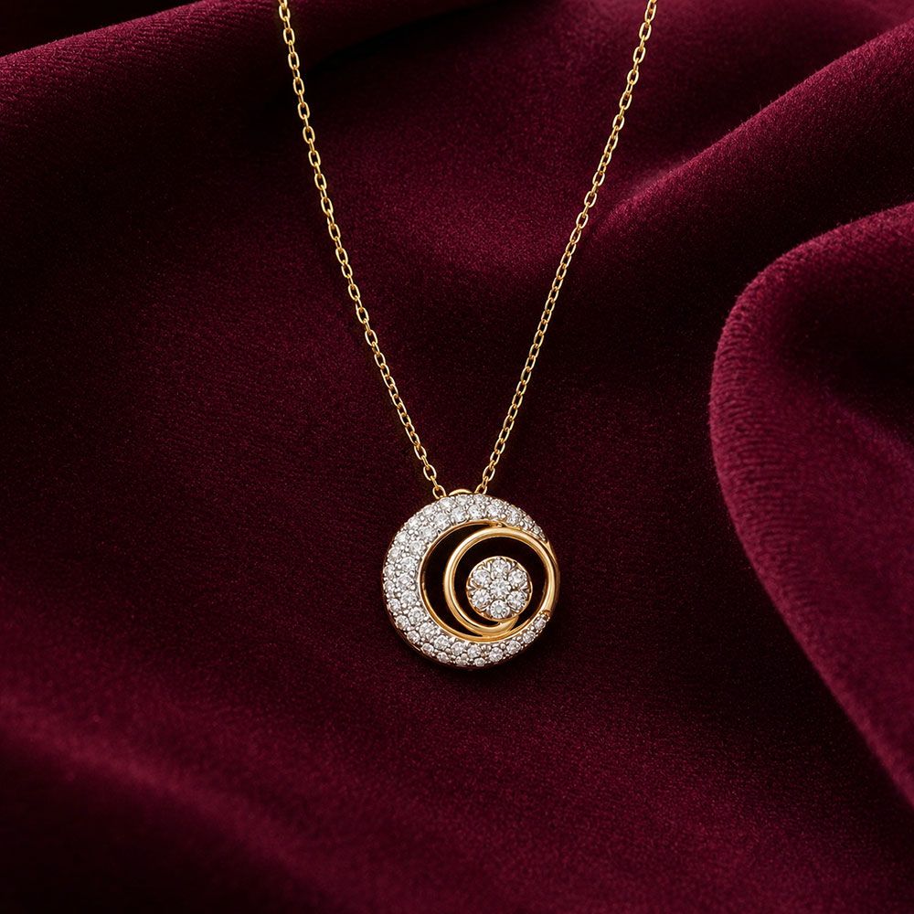 Dazzling Moon 14Kt Yellow Gold Diamond Pendant-Pendants-OPS26E17-D400R0C
