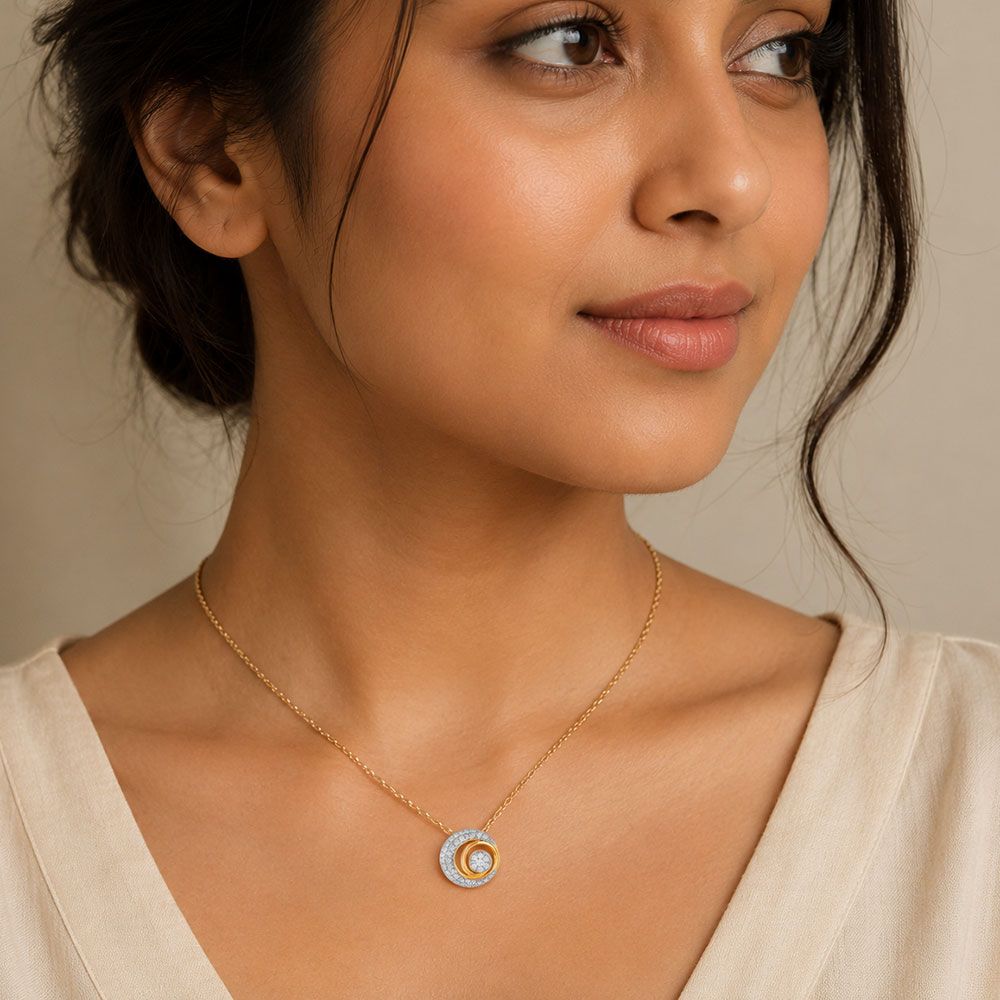 Dazzling Moon 14Kt Yellow Gold Diamond Pendant-Pendants-OPS26E17-D400R0C
