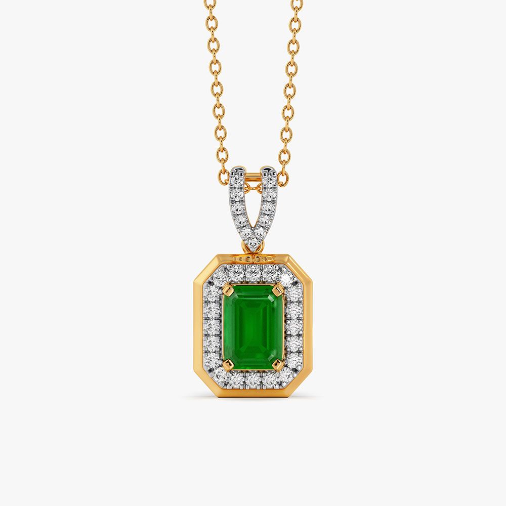 Timeless 14Kt Yellow Gold Diamond and Emerald Pendant-Pendants-OPS26E19-D435R0C