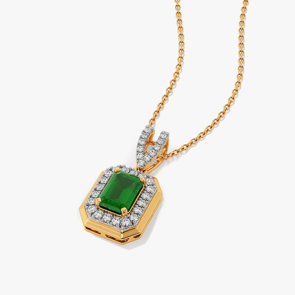 Timeless 14Kt Yellow Gold Diamond and Emerald Pendant-Pendants-OPS26E19-D435R0C