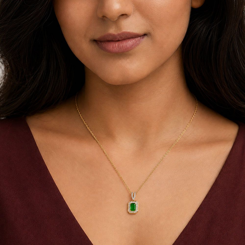 Timeless 14Kt Yellow Gold Diamond and Emerald Pendant-Pendants-OPS26E19-D435R0C
