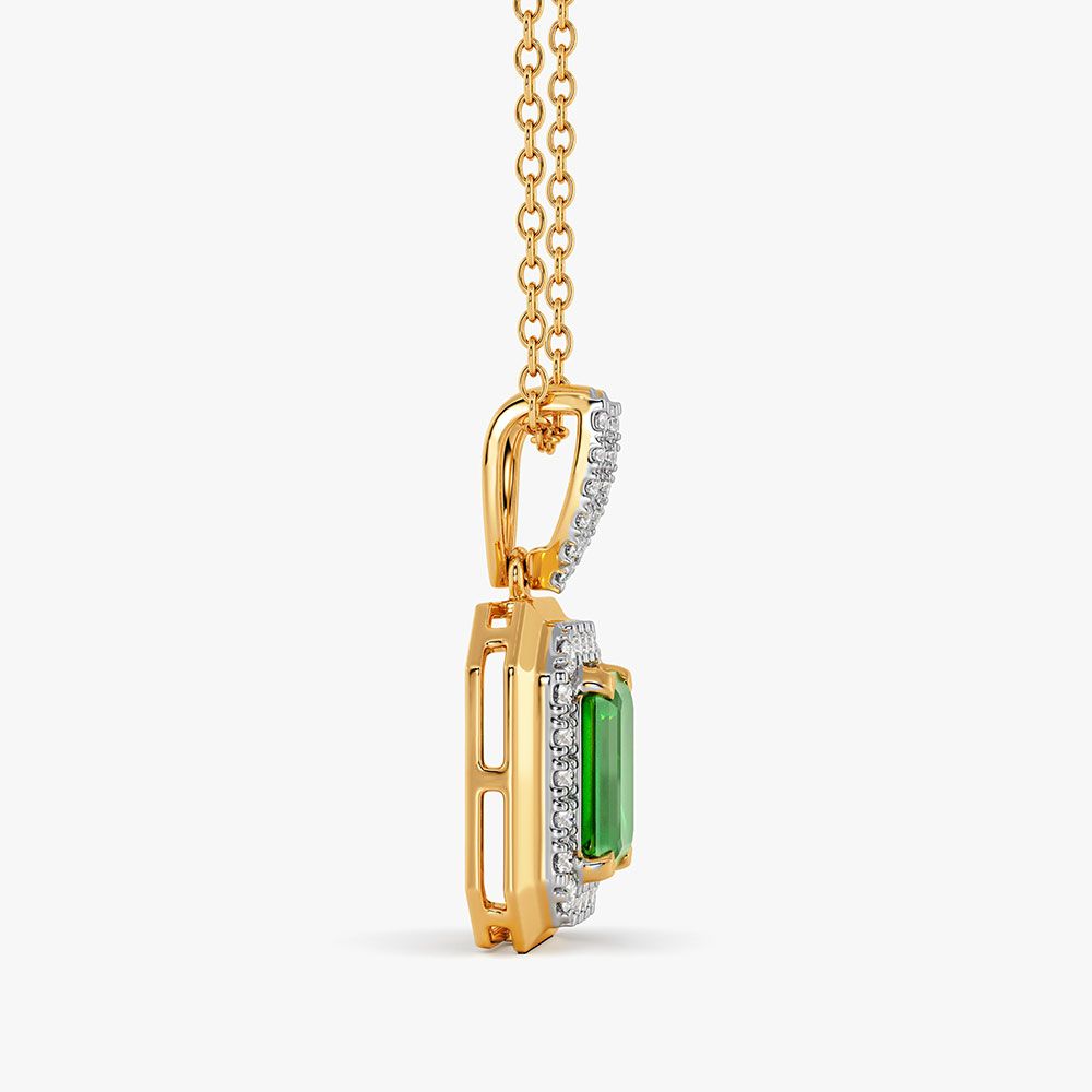 Timeless 14Kt Yellow Gold Diamond and Emerald Pendant-Pendants-OPS26E19-D435R0C