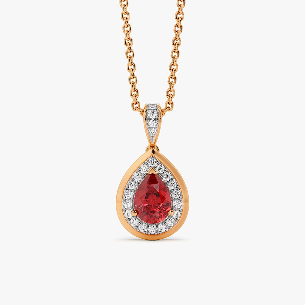Pear Drop 14Kt Yellow Gold Diamond and Ruby Pendant-Pendants-OPS26E20-D435X0C