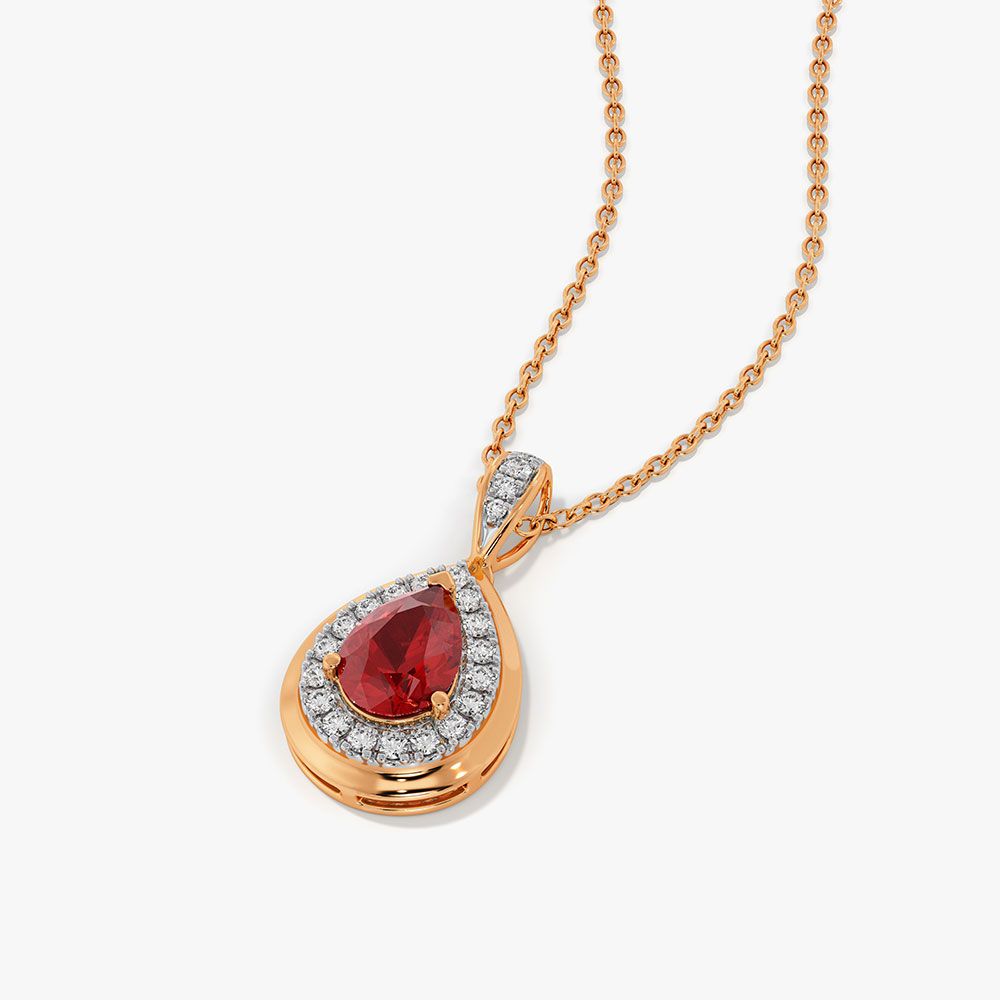 Pear Drop 14Kt Yellow Gold Diamond and Ruby Pendant-Pendants-OPS26E20-D435X0C