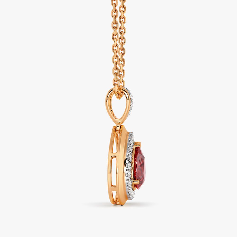 Pear Drop 14Kt Yellow Gold Diamond and Ruby Pendant-Pendants-OPS26E20-D435X0C