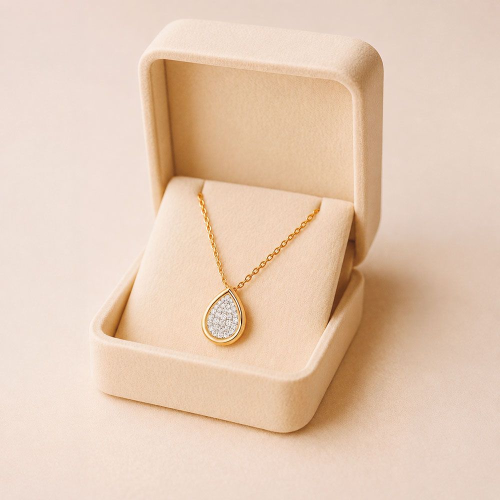 Classic Teardrop 14Kt Yellow Gold Diamond Pendant-Pendants-OPS26E21-D400R0C