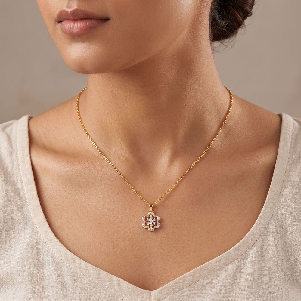 Versatile Bloom 14Kt Yellow Gold Diamond Pendant-Pendants-OPS26E31-D400R0C