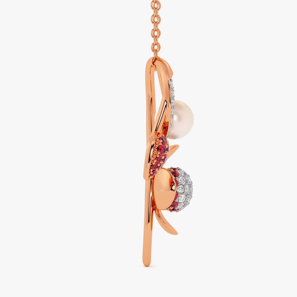 Floral 14Kt Diamond and Red Stone Pendant-Pendants-OPS26E44-D409X0C