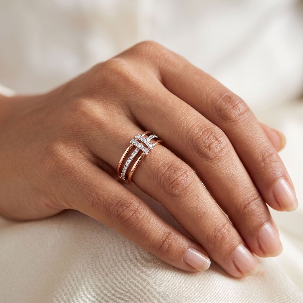 Dainty Rose Gold and Diamond Finger Ring-Rings-ORG14067