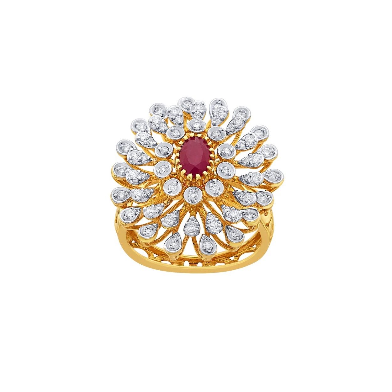 Floral Finger Ring With Diamonds-Rings-ORG18022-D309RHB