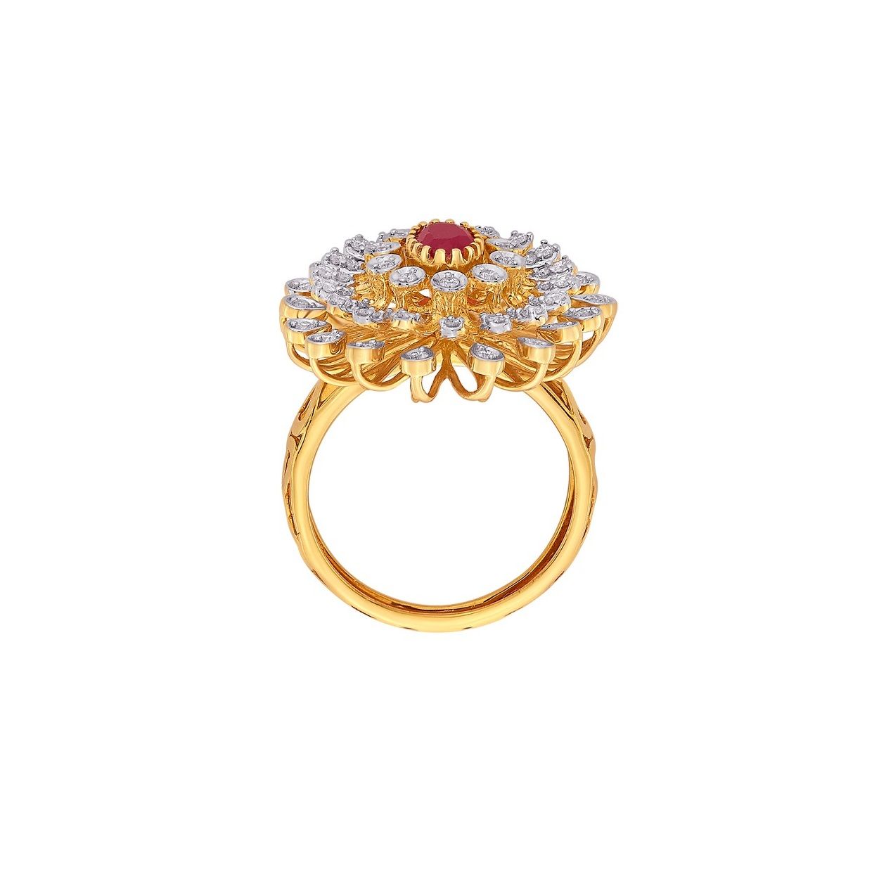 Floral Finger Ring With Diamonds-Rings-ORG18022-D309RHB