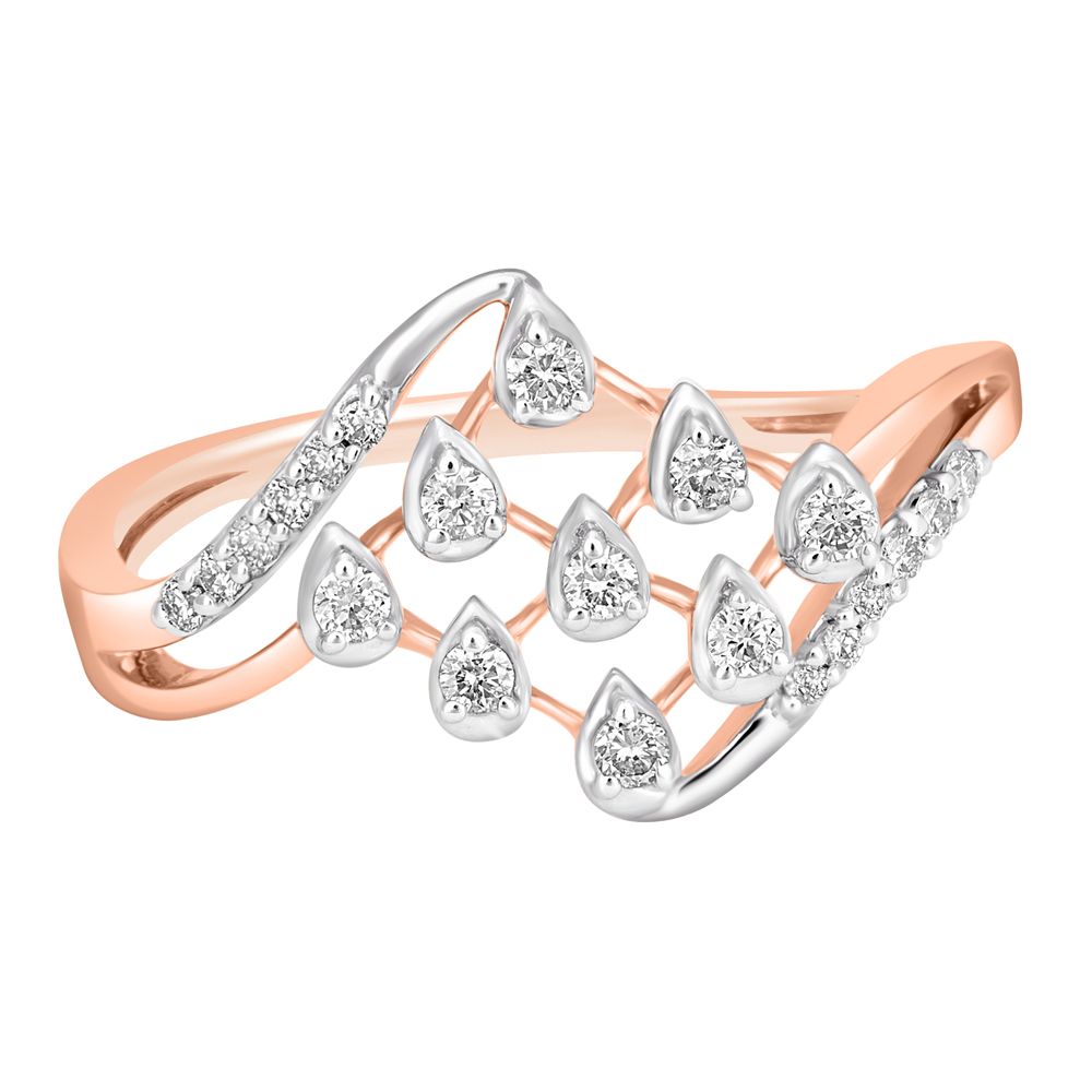 Wave Design Diamond Studded Finger Ring-Rings-ORG21046