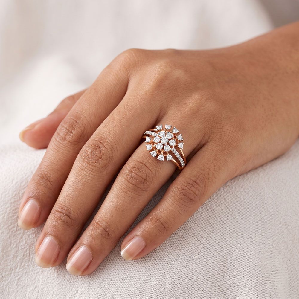 Flower Design Diamond Finger Ring-Rings-ORG22019