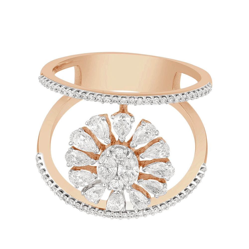 18KT Rose Gold Floral Diamond Ring-Rings-ORG22180