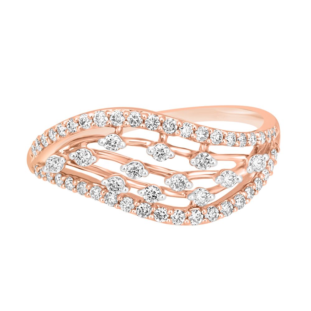 Shimmery Curved Design Diamond Finger Ring in 18KT Rose Gold-Rings-ORG23029