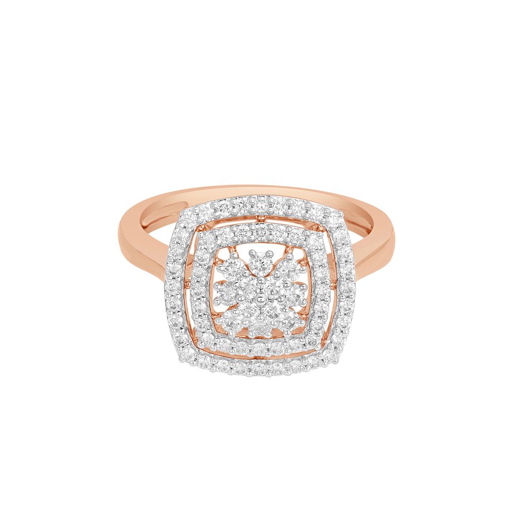 Square Design Ladies Diamond Finger Ring in 18KT Rose Gold-Rings-ORG23031