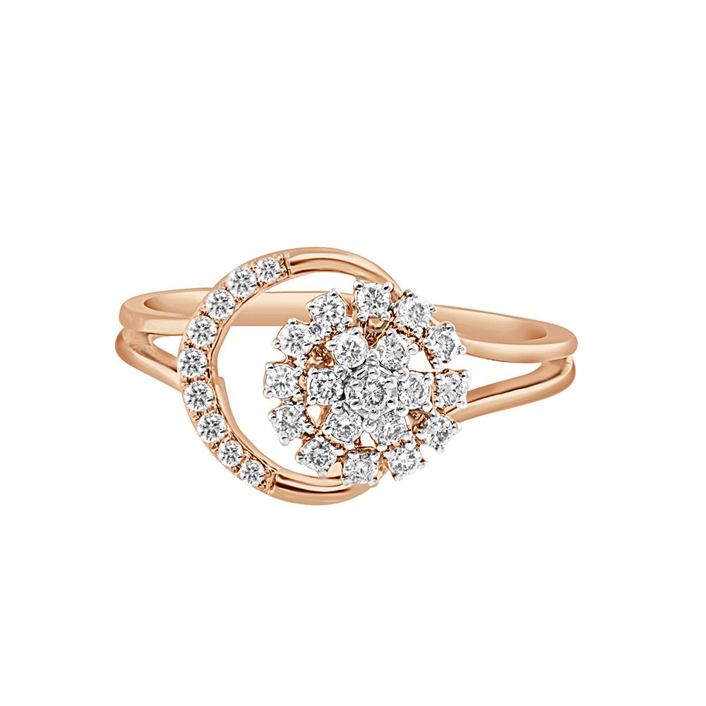 Round Designer 18KT Rose Gold and Diamond Finger Ring-Rings-ORG23055